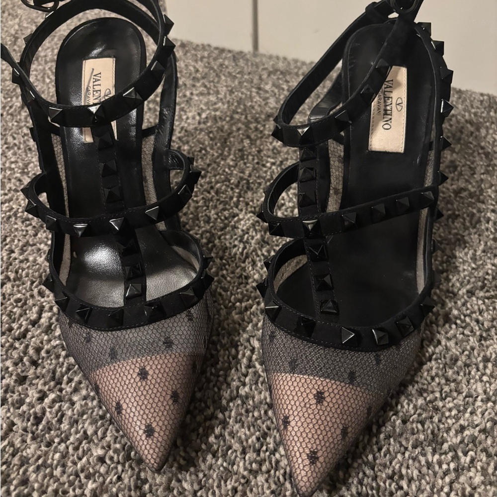 Valentino Black and Cream Studded Heels